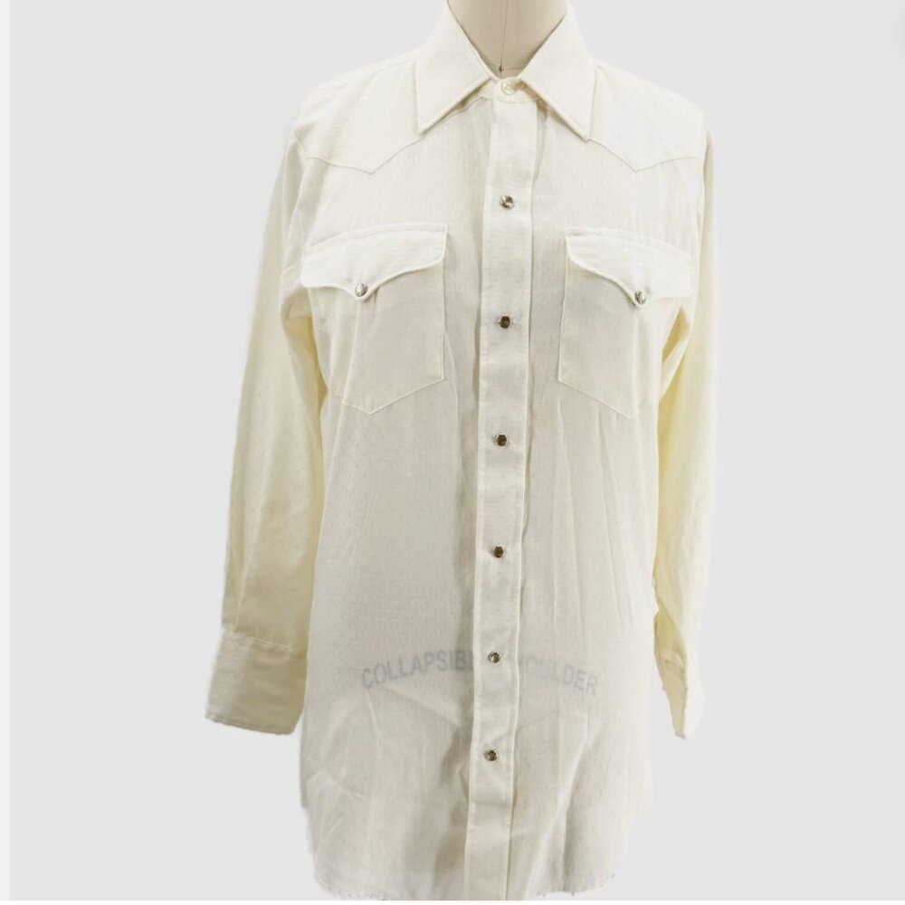 Niver Mesquite Men's Western Pearl Snap Shirt Ivory 80s Made USA Textured M